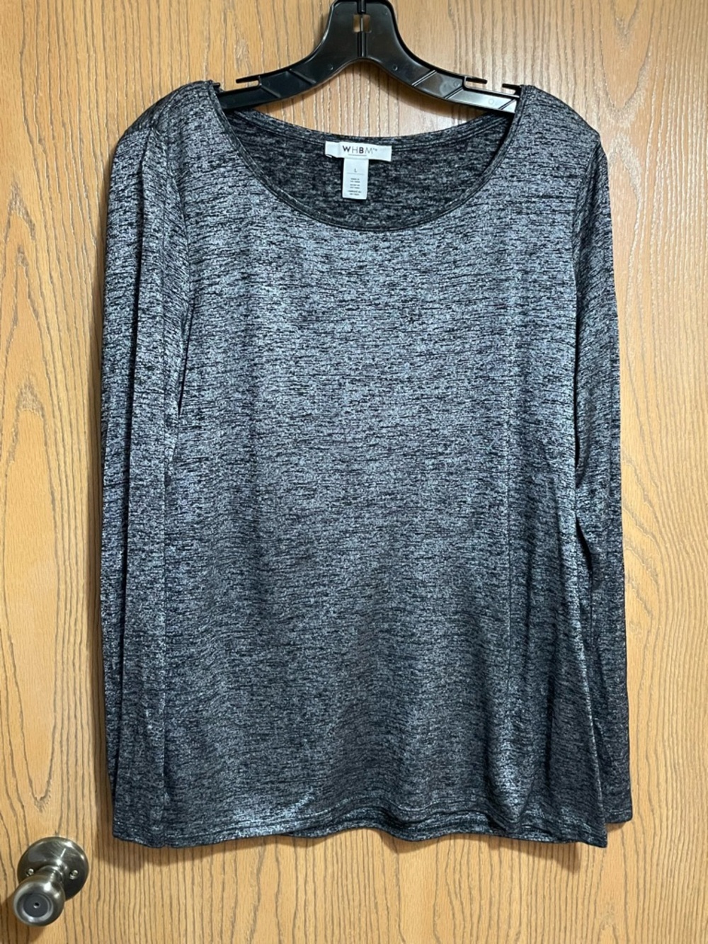 White House Black Market Long Sleeve Heathered Charcoal Gray Scoop Neck Top